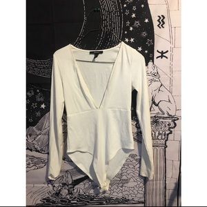 White deep v body suit